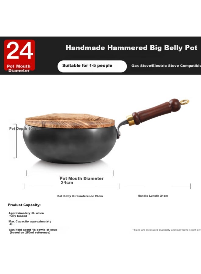 Olofe Traditional Handmade Cast Iron Wok Pan With Round Belly And Hammered Surface, Non-coated Stir Fry Pan For Home Use, 24cm - Image 1