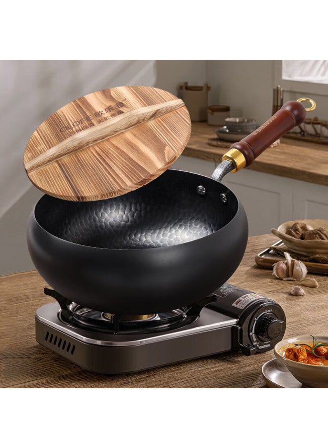 Olofe Traditional Handmade Cast Iron Wok Pan With Round Belly And Hammered Surface, Non-coated Stir Fry Pan For Home Use, 24cm - Image 2