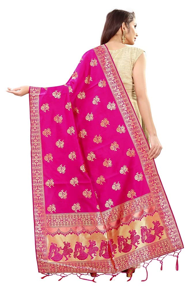 JENNY DESIGNER دوبتة داندياراس من حرير بناراسي بتصميم منسوج صلب مطبوع للنساء - Image 3