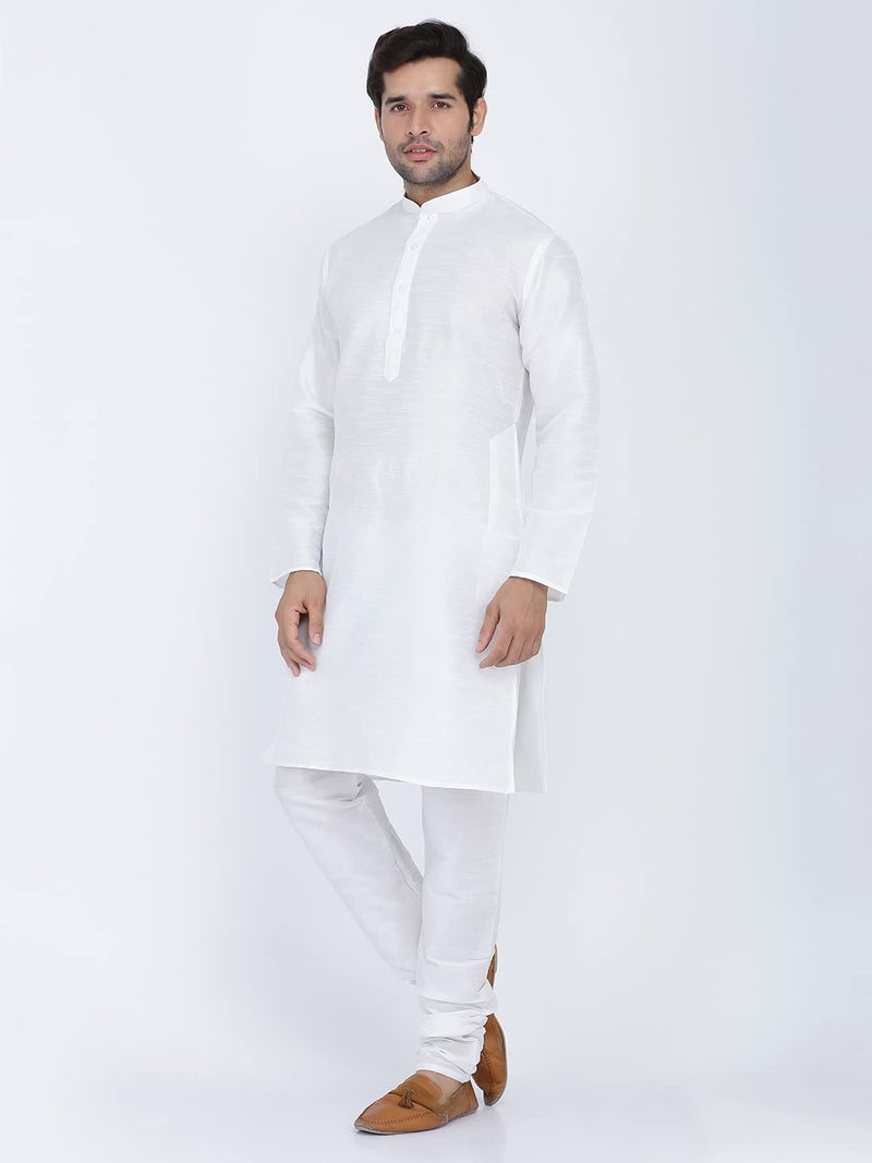 Royal Kurta Men's Silk Blend Kurta & Churidaar Pyjama Set (42, White) - Image 4