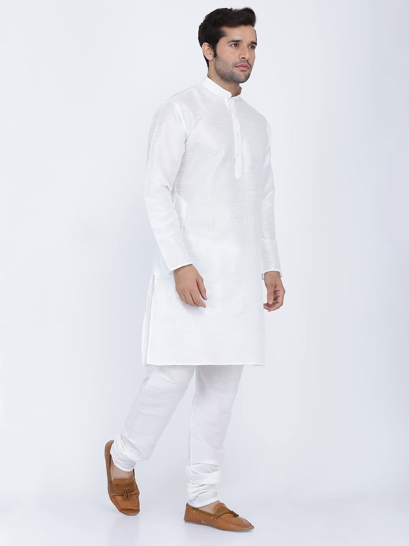 Royal Kurta Men's Silk Blend Kurta & Churidaar Pyjama Set (42, White) - Image 3