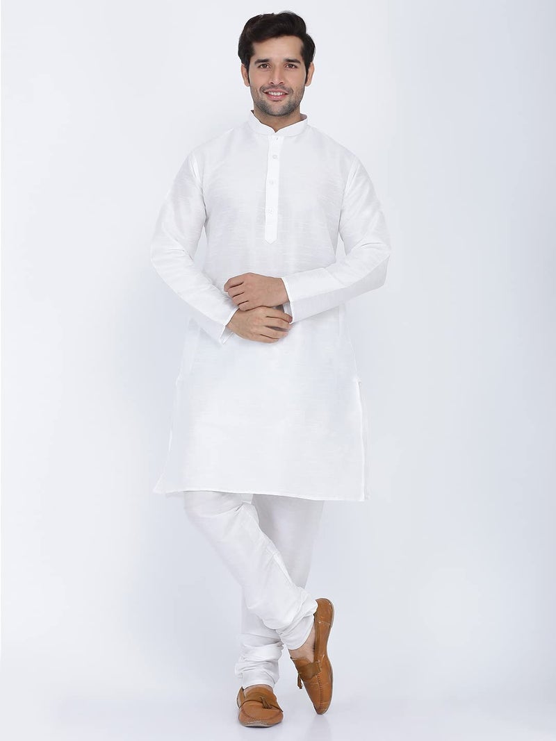 Royal Kurta Men's Silk Blend Kurta & Churidaar Pyjama Set (42, White) - Image 2