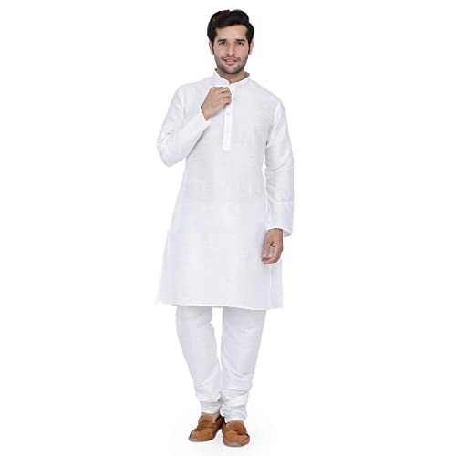 Royal Kurta Men's Silk Blend Kurta & Churidaar Pyjama Set (42, White) - Image 1