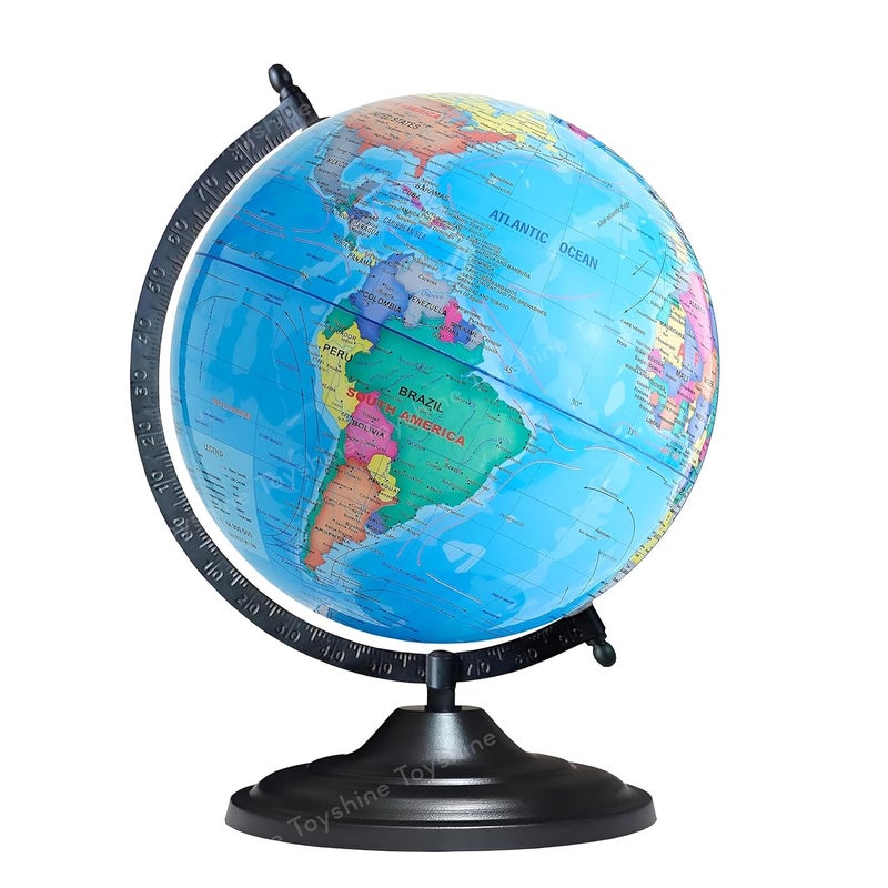 Toyshine Educational Rotating World Globe 25cm Height & 20cm diameter with Metal Black Base for School Office Home Decor - Image 1