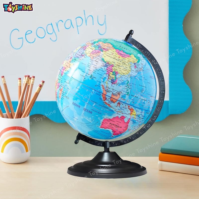 Toyshine Educational Rotating World Globe 25cm Height & 20cm diameter with Metal Black Base for School Office Home Decor - Image 2