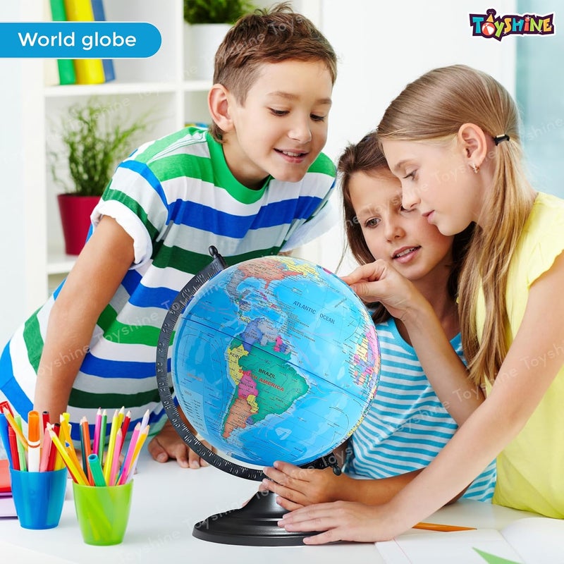 Toyshine Educational Rotating World Globe 25cm Height & 20cm diameter with Metal Black Base for School Office Home Decor - Image 3