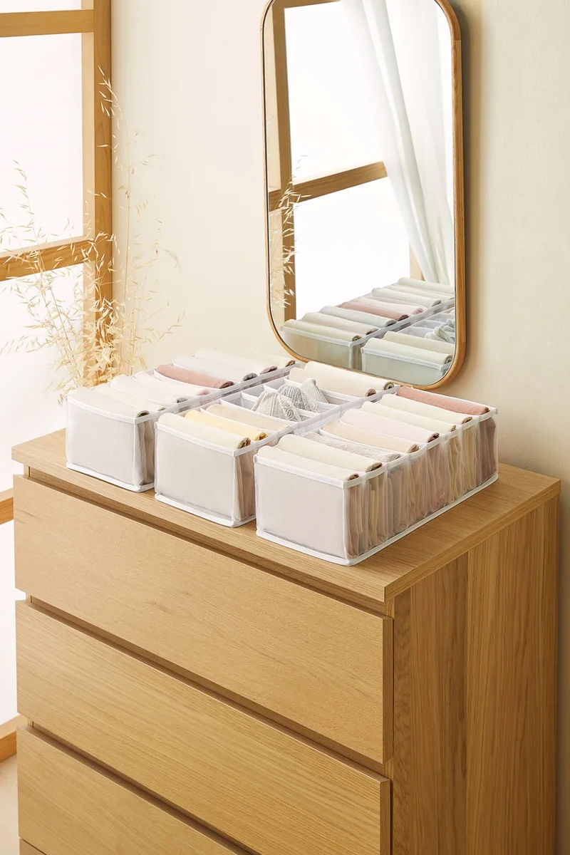 Ocean Home Textile 3 Pieces 8 Compartment Cabinet Drawer Inside Accordion Type Folding Laundry Organizer