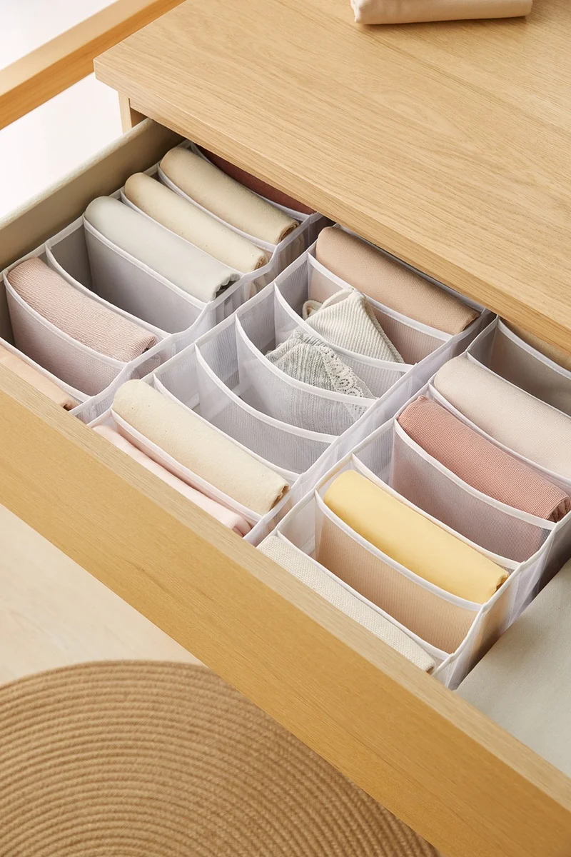 Ocean Home Textile 3 Pieces 8 Compartment Cabinet Drawer Inside Accordion Type Folding Laundry Organizer