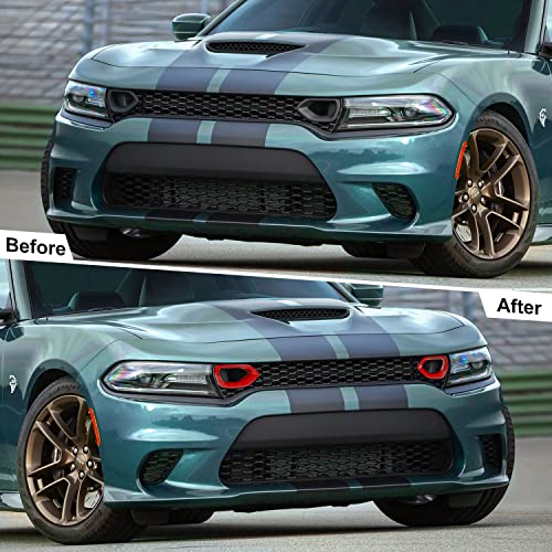 JWWY Front Grille Radiator Grille Grillwork Surround Assembly Inserts Mesh Front Fascia Grille Trim for 2015-2024+ Dodge Charger Exterior Accessorie Red 2pcs - Image 2