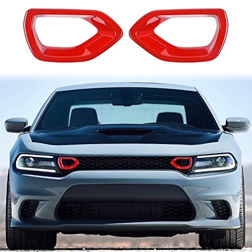 JWWY Front Grille Radiator Grille Grillwork Surround Assembly Inserts Mesh Front Fascia Grille Trim for 2015-2024+ Dodge Charger Exterior Accessorie Red 2pcs - Image 1