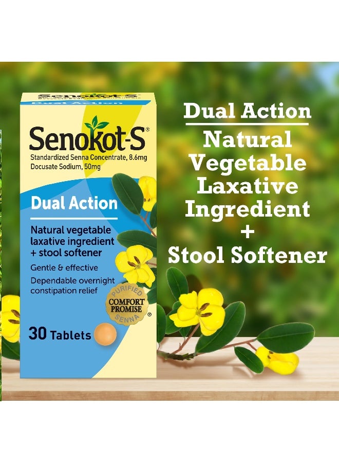 Senokot S Dual Action Natural Vegetable Laxative Ingredient Plus Stool Softener Tablets, Gentle Dependable Overnight Relief of Occasional Constipation, 30 Count - Image 5