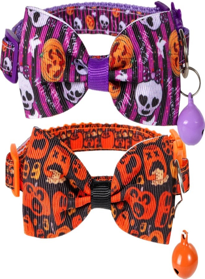 BoomBone 2 Pack Halloween Cat Collar Breakaway, Bowtie Cat Collar with Bells, Cute Kitten Collars for Fall - Image 1