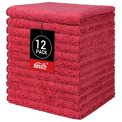 HOMEXCEL Red Microfiber Washcloths 12 Pack Highly Absorbent and Soft Face Towel MultiPurpose Wash Cloths for Bathroom Gym Hotel Spa and Kitchen12x12 Inch - Image 1