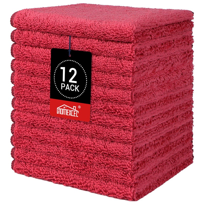 HOMEXCEL Red Microfiber Washcloths 12 Pack Highly Absorbent and Soft Face Towel MultiPurpose Wash Cloths for Bathroom Gym Hotel Spa and Kitchen12x12 Inch - Image 2
