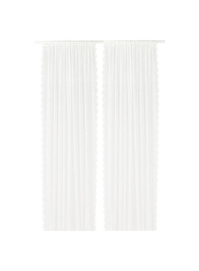 erorex Sheer curtains, 1 pair, white flower/with rod pocket, 145x300 cm - Image 1