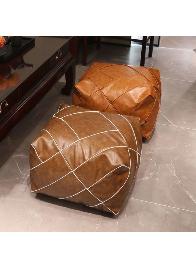 OLizee ® 20.47" x 14.96" Unstuffed Faux PU Leather Moroccan Pouf Cover Storage Ottoman Pouf Cover Square Floor Cushion Cover Footstool Pouf Cover for Living Room Mocha - Image 4