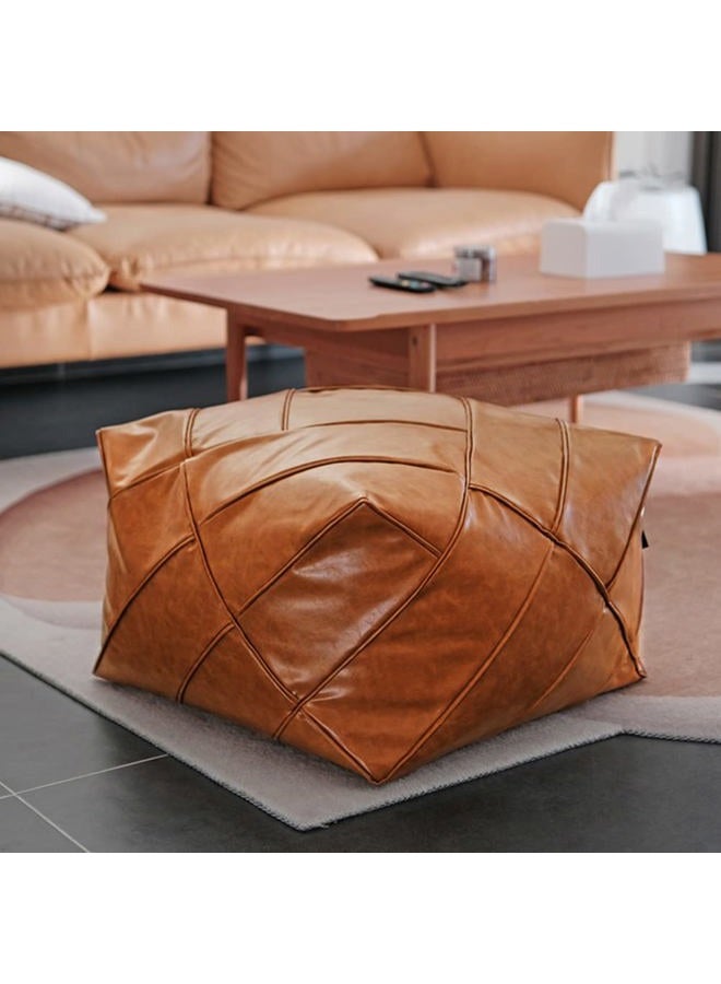 OLizee ® 20.47" x 14.96" Unstuffed Faux PU Leather Moroccan Pouf Cover Storage Ottoman Pouf Cover Square Floor Cushion Cover Footstool Pouf Cover for Living Room Mocha - Image 1