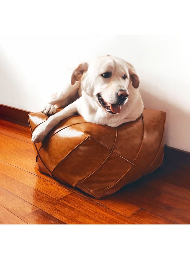 OLizee ® 20.47" x 14.96" Unstuffed Faux PU Leather Moroccan Pouf Cover Storage Ottoman Pouf Cover Square Floor Cushion Cover Footstool Pouf Cover for Living Room Mocha - Image 3