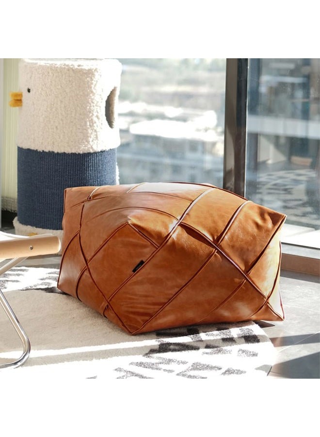 OLizee ® 20.47" x 14.96" Unstuffed Faux PU Leather Moroccan Pouf Cover Storage Ottoman Pouf Cover Square Floor Cushion Cover Footstool Pouf Cover for Living Room Mocha - Image 2
