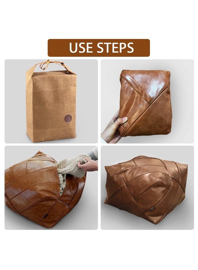 OLizee ® 20.47" x 14.96" Unstuffed Faux PU Leather Moroccan Pouf Cover Storage Ottoman Pouf Cover Square Floor Cushion Cover Footstool Pouf Cover for Living Room Mocha - Image 5