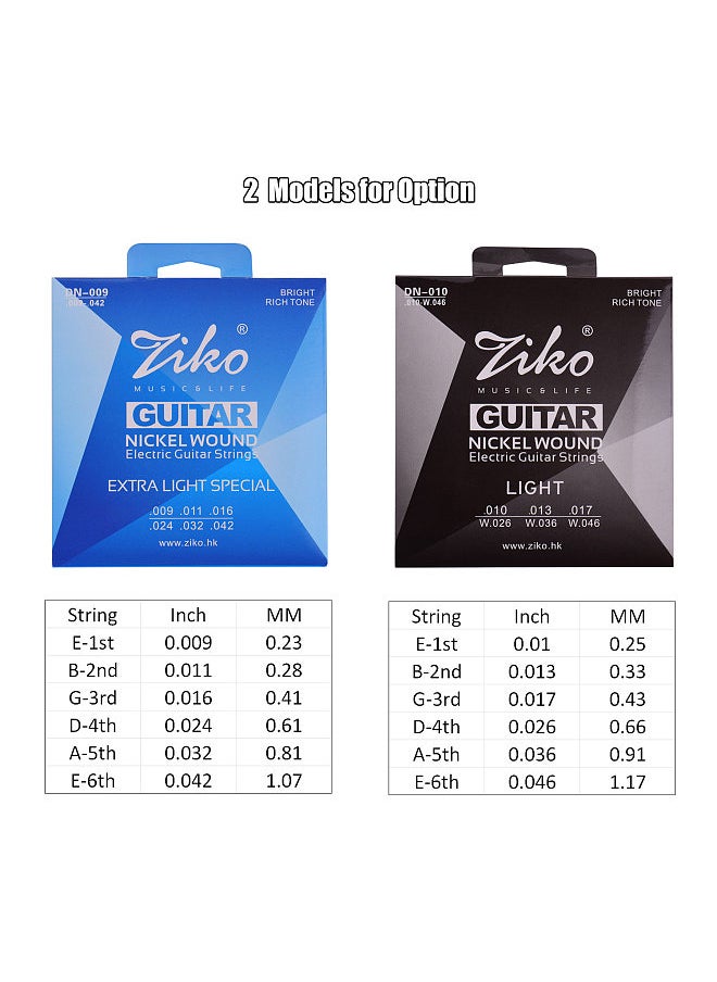 ZIKO - ZIKO DN-009 Extra Light Guitar Strings for Electric Guitars Hexagonal Core Namo Coating Nickel Winding 6pcs Strings Set - Image 1