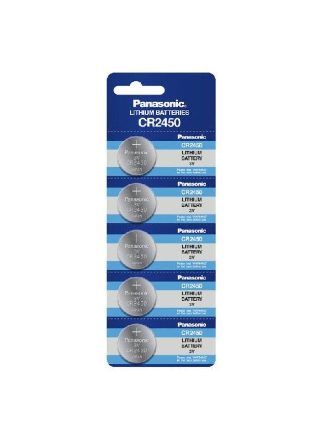 Panasonic 5-Piece CR2450 Lithium 3V Batteries Grey/Blue