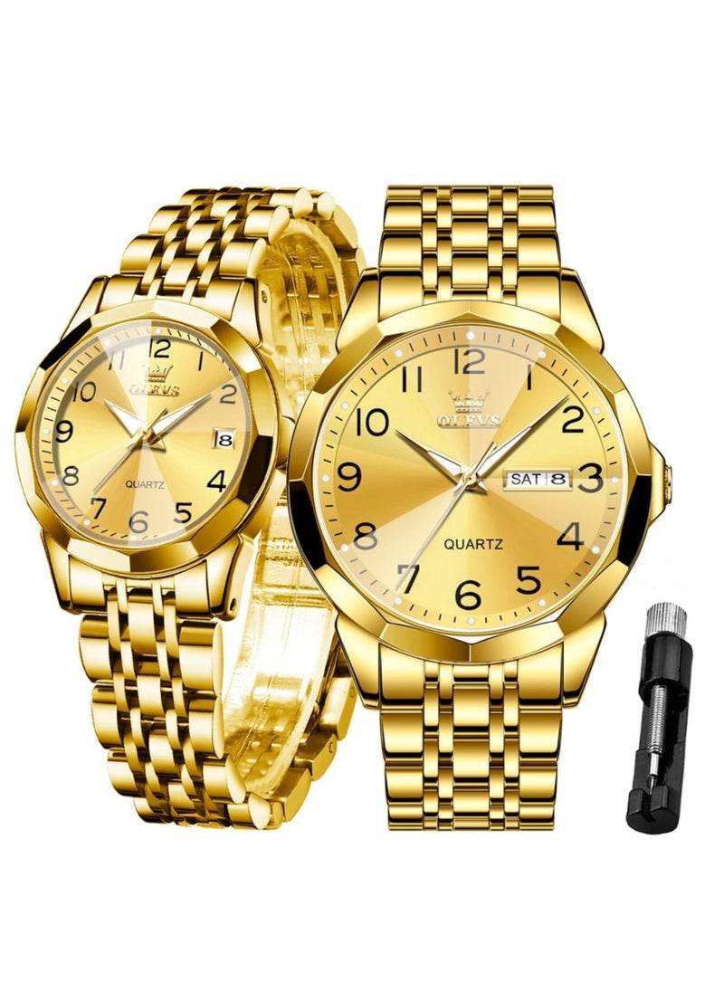 OLEVS OLEVS Valentine's Romantic Couple Watches His and Hers Ultrathin Classic Quartz Analog Wrist Watches Gifts Set for Lovers Set of Two Quartz Watch Stainless Steel Waterproof Date Watches  - Image 1