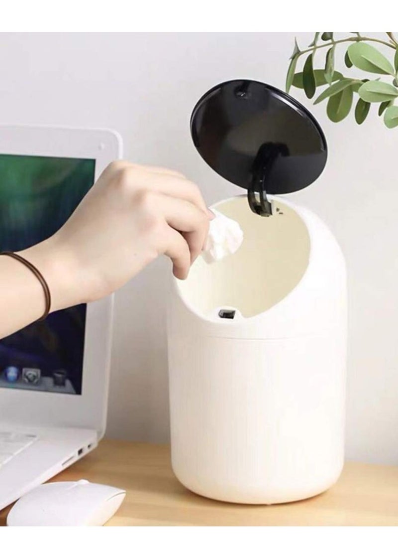 SYOSI Mini Desktop Trash Can Plastic Swing Lid Countertop Trash Bin Tiny Waste Bin Makeup Pad Garbage Holder for Coffee Vanity Table Kitchen Black  - Image 2