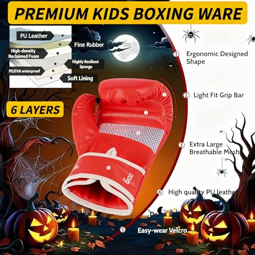 SAEEPABUL Kids Boxing Gloves for Boys and Girls, Boxing Gloves for Kids 3-15, Youth Boxing Training Gloves, Kid Sparring Punching Gloves for Punching Bag, Kickboxing, Muay Thai, MMA, Orange, 4oz - Image 4