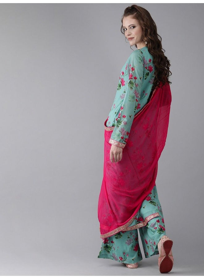 AKS AKS Floral Printed Gotta Patti Kurta with Palazzos & With Dupatta  - Image 4