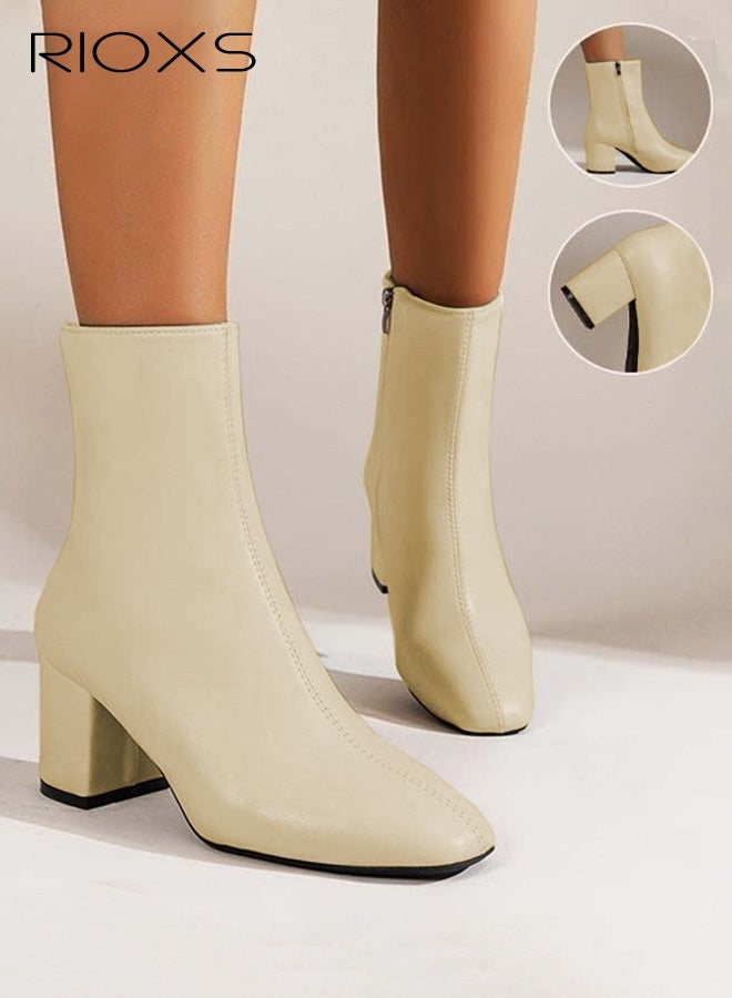 ريوكس حذاء رجلات النساء، حذاء غربي كوفو بساق عالي 6.5 سم، حذاء ساق كامل اللون للسيدات، حذاء جلدية مستطيل الشكل بأصابع مستديرة، حذاء ذي ساق علوية كبيرة للنساء، أحذية الربيع والخريف والشتاء ذات المكشاف الجانبي، حذاء ساق ملابس للمرأة، أحذية نسائية أنيقة - Image 1