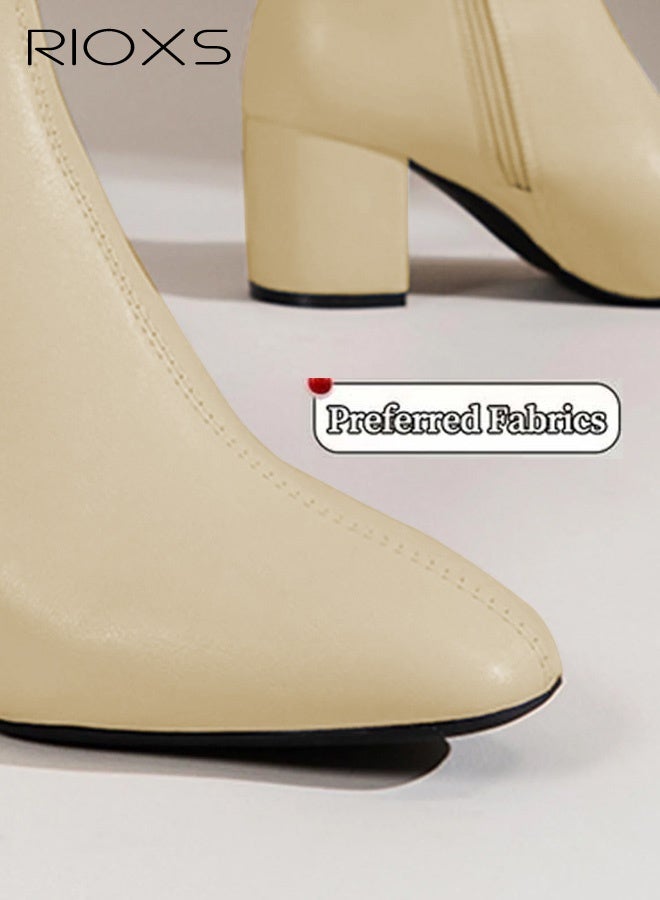 ريوكس حذاء رجلات النساء، حذاء غربي كوفو بساق عالي 6.5 سم، حذاء ساق كامل اللون للسيدات، حذاء جلدية مستطيل الشكل بأصابع مستديرة، حذاء ذي ساق علوية كبيرة للنساء، أحذية الربيع والخريف والشتاء ذات المكشاف الجانبي، حذاء ساق ملابس للمرأة، أحذية نسائية أنيقة - Image 4