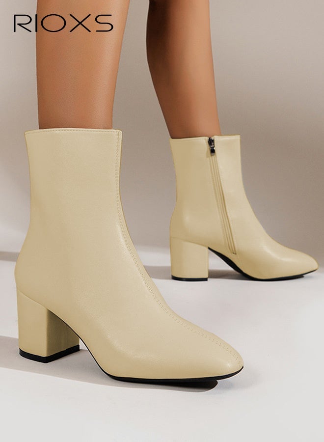 ريوكس حذاء رجلات النساء، حذاء غربي كوفو بساق عالي 6.5 سم، حذاء ساق كامل اللون للسيدات، حذاء جلدية مستطيل الشكل بأصابع مستديرة، حذاء ذي ساق علوية كبيرة للنساء، أحذية الربيع والخريف والشتاء ذات المكشاف الجانبي، حذاء ساق ملابس للمرأة، أحذية نسائية أنيقة - Image 3
