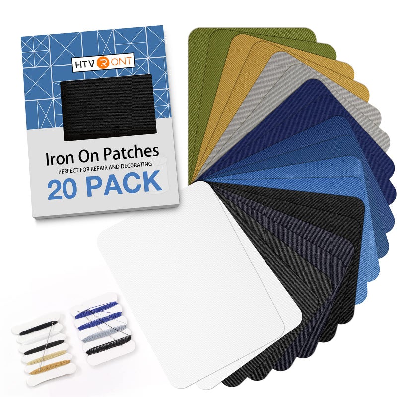 HTVRONT Iron on Patches for Clothing Repair Fabric Patches Iron on for Denim Jean Repair Decorating Kit 20 Pieces Iron on Patch Size 37 by 49 Classic Colors
