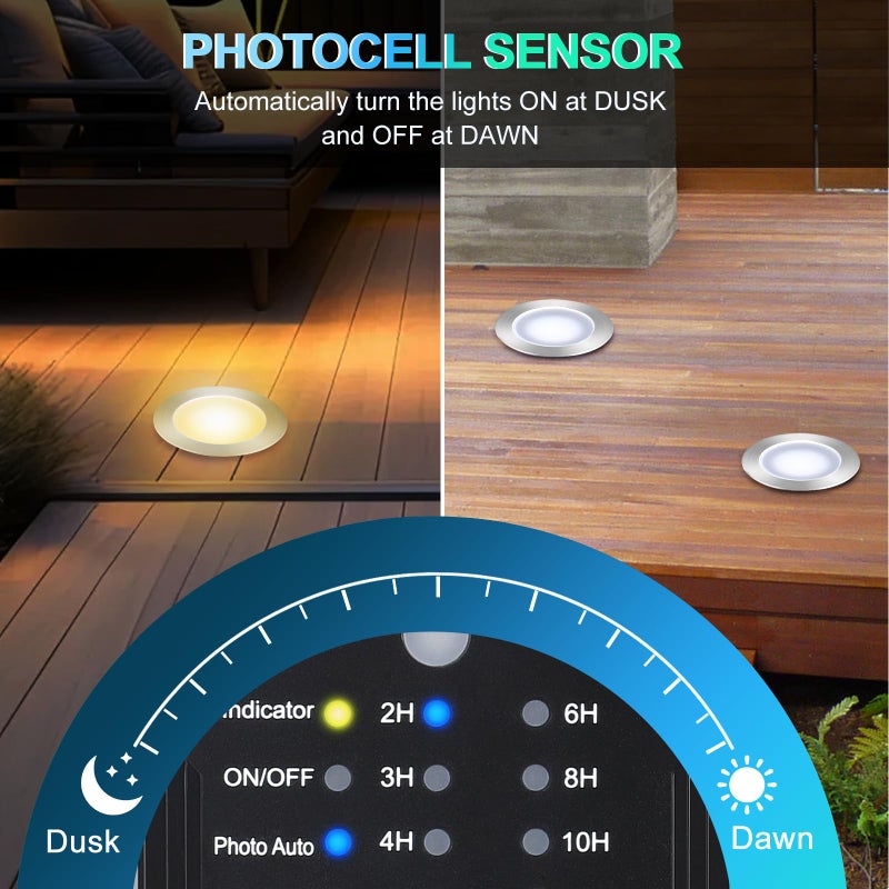 SMY Lighting Dimmable LED Deck Lights with Timer and Photocell Sensor and Protecting Shell Ï†32mm,20Pack Outdoor LED Smart Deck Lighting IP67 Waterproof for Garden,Yard Stair, Patio, Floor Decoration - Image 4