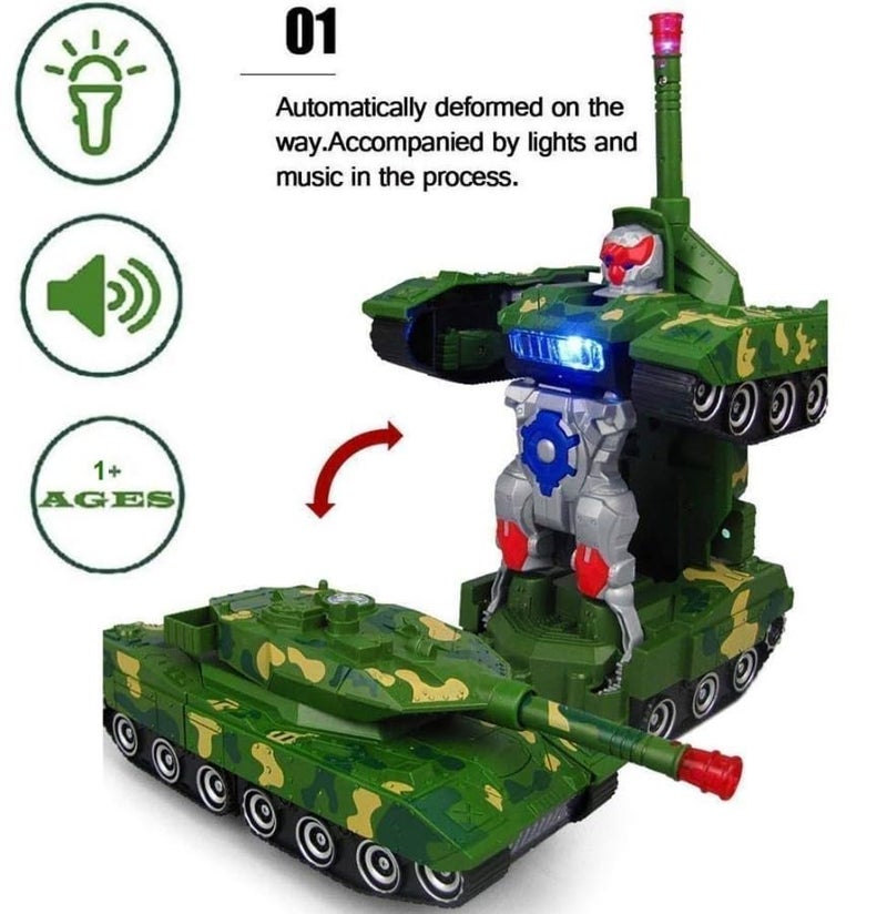 SHAKTISM 2-in-1 Transforming Army Tank Robot Toy with Lights, Music, Bump and Go Action, Deformation Tank Robot Toy Random Color Dispatched - Image 3