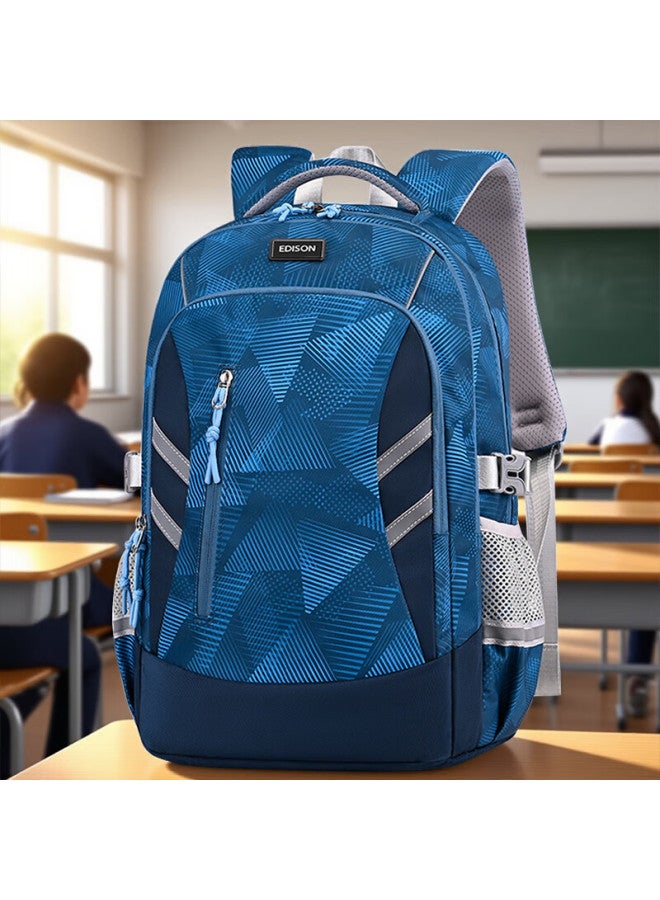 Edison Middle School Student Backpack, Large Capacity, Reflective, Spine-protecting, Load-reducing, Anti-drop, High School Student Backpack, 2509-2 Blue - Image 4