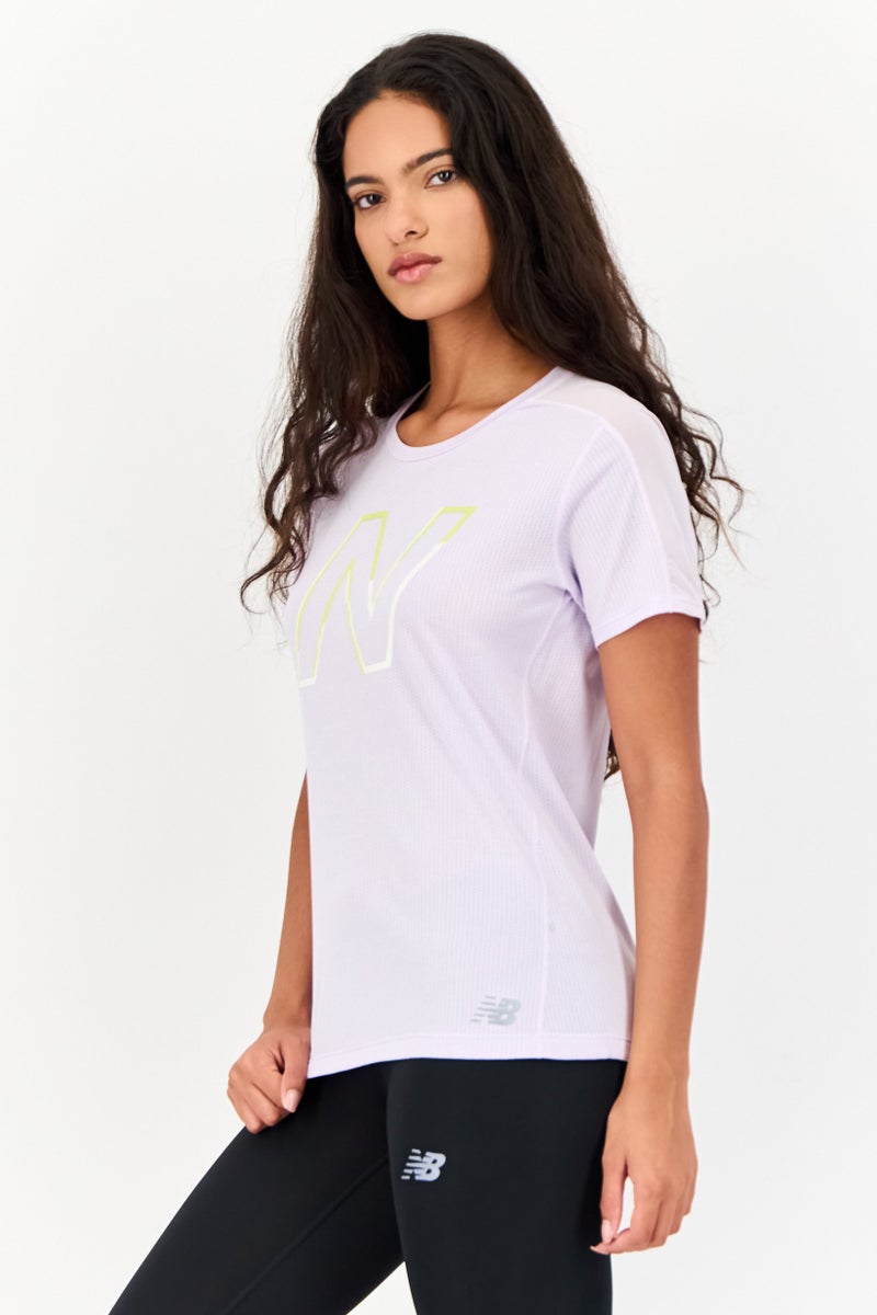 New Balance Women Athletic Fit Short Sleeves Running T-Shirt, Purple  - Image 3