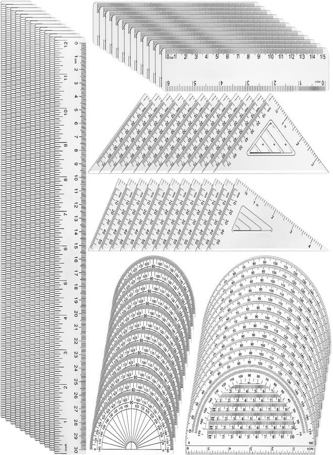 Tenare 36 Pcs Plastic Clear Math Set Includes Protractor Triangle Rulers 12 Inch 6 Inch Straight Geometry Math Transparent Ruler Measuring Tool for School Office Home Supplies - Image 1