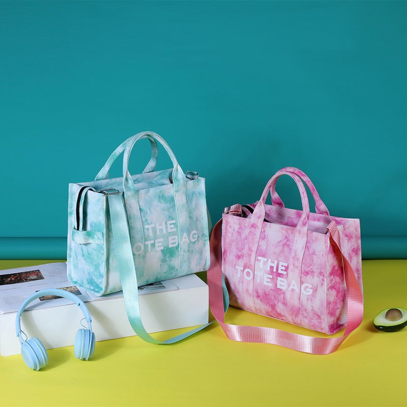Women'S Bag New Canvas Letter Shoulder Tote Bag Simple Tie-Dyed Large Capacity Commuter Crossbody Bag - Image 2