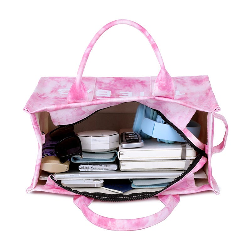 Women'S Bag New Canvas Letter Shoulder Tote Bag Simple Tie-Dyed Large Capacity Commuter Crossbody Bag - Image 3
