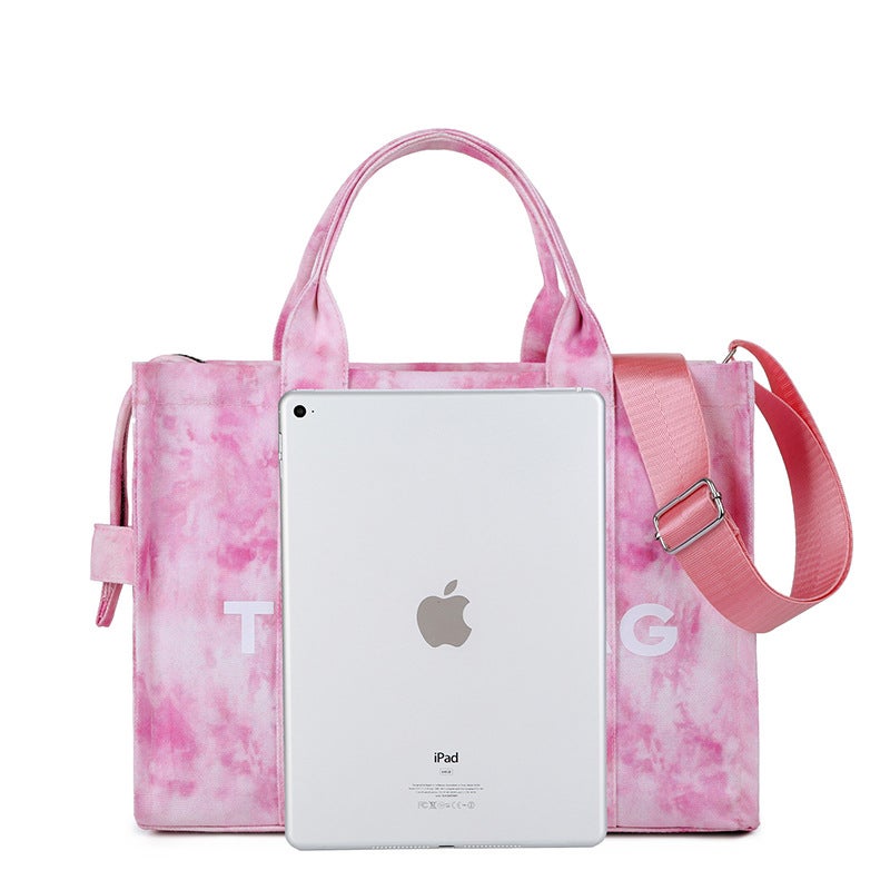 Women'S Bag New Canvas Letter Shoulder Tote Bag Simple Tie-Dyed Large Capacity Commuter Crossbody Bag - Image 4