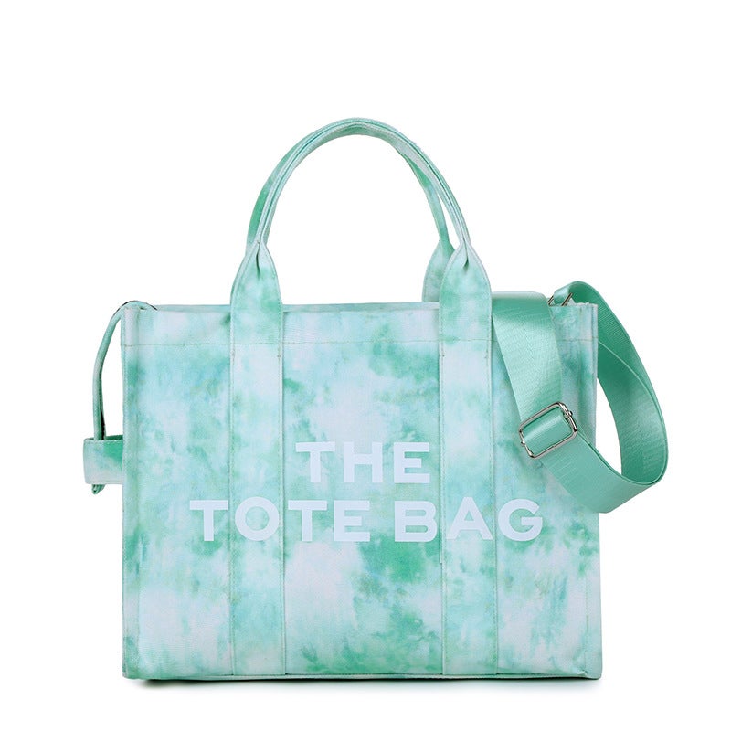Women'S Bag New Canvas Letter Shoulder Tote Bag Simple Tie-Dyed Large Capacity Commuter Crossbody Bag - Image 1