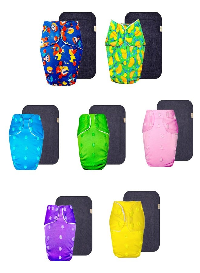 Dumbledo Premium Cloth Diaper with Gray Insert (Pack of 7) | Snug Fit | Breathable | Adjustable Snaps | Everyday Diapering Essential | 3 Months - 3 Years | Unisex Baby - Image 1