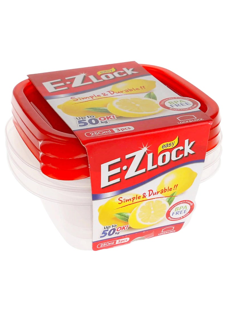 LOCK & LOCK E.Z Lock Airtight Food Storage Containers Set Bpa Free Durable Plastic Compact Design 250 ML 3 Pcs Pack - Image 1