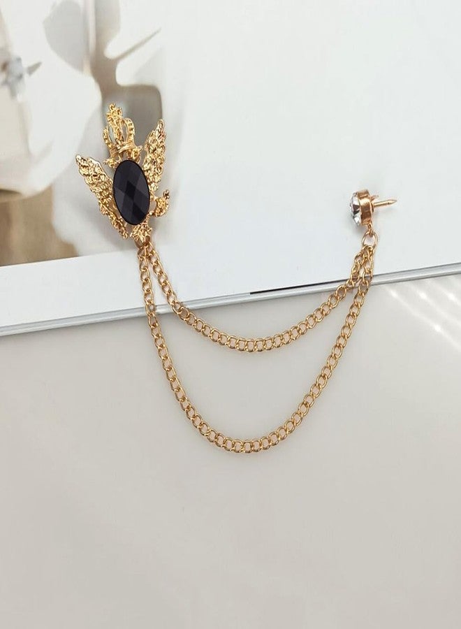 Shuxy 3PCS Men's Brooch Hanging Chain Brooch Black Blue Red Stone Animal Double Headed Eagle Tassel Suit Pin Metal Crystal Brooch Suit Stud Lapel Pin Vintage Rhinestone Breastpin Wedding Brooch Pin, Gold - Image 4