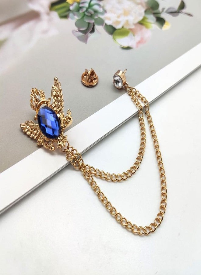 Shuxy 3PCS Men's Brooch Hanging Chain Brooch Black Blue Red Stone Animal Double Headed Eagle Tassel Suit Pin Metal Crystal Brooch Suit Stud Lapel Pin Vintage Rhinestone Breastpin Wedding Brooch Pin, Gold - Image 3