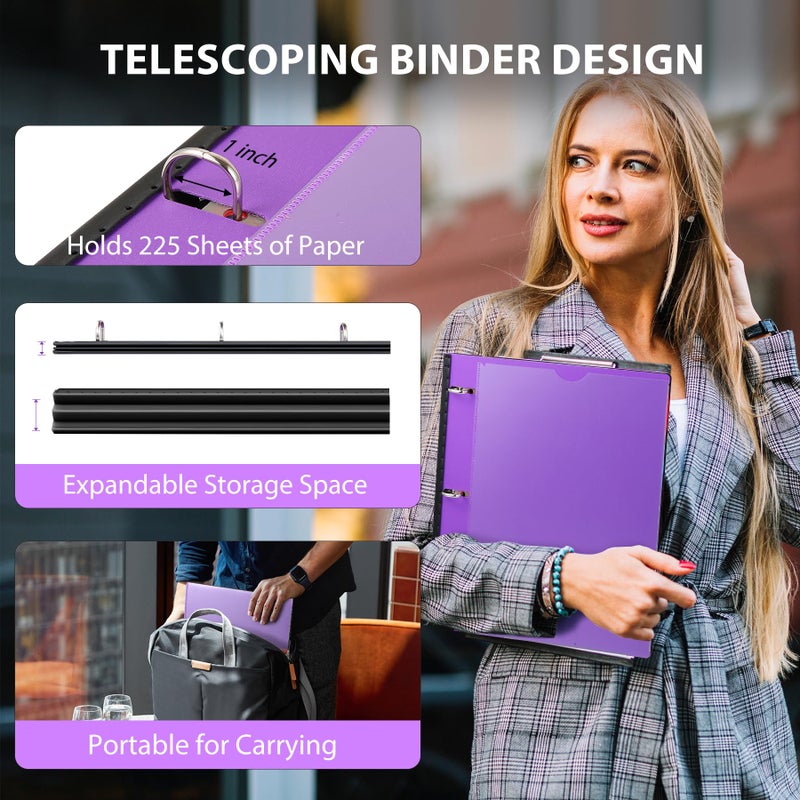 WOT I Telescoping Project Organizer 2-Pack, Refillable 3 Ring Binder with Dividers and Pockets, 13 Pocket Folders, 1 Inch 3 Rings, Purple - Image 2