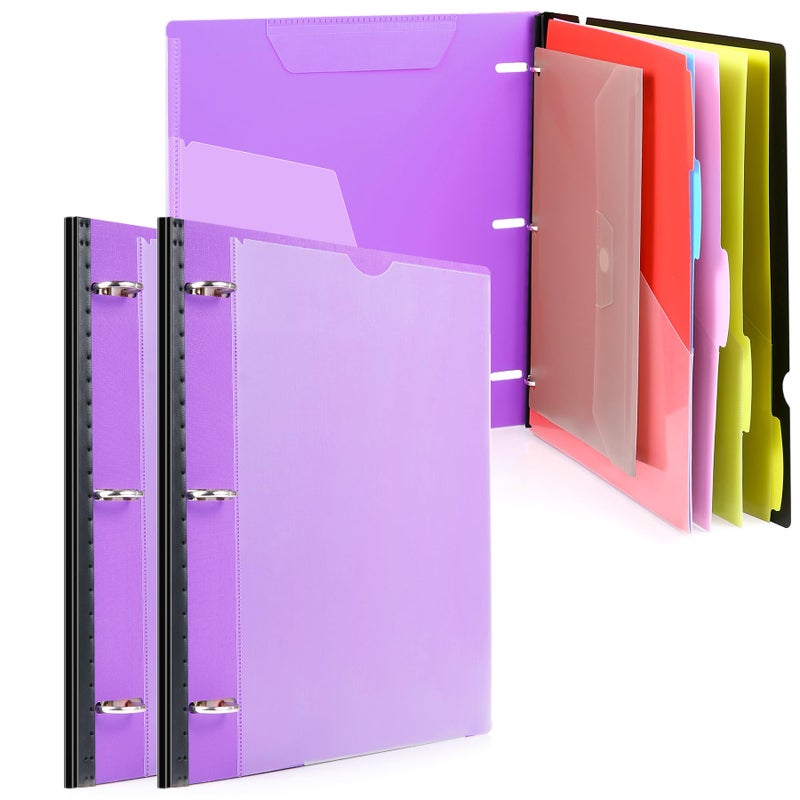 WOT I Telescoping Project Organizer 2-Pack, Refillable 3 Ring Binder with Dividers and Pockets, 13 Pocket Folders, 1 Inch 3 Rings, Purple - Image 1