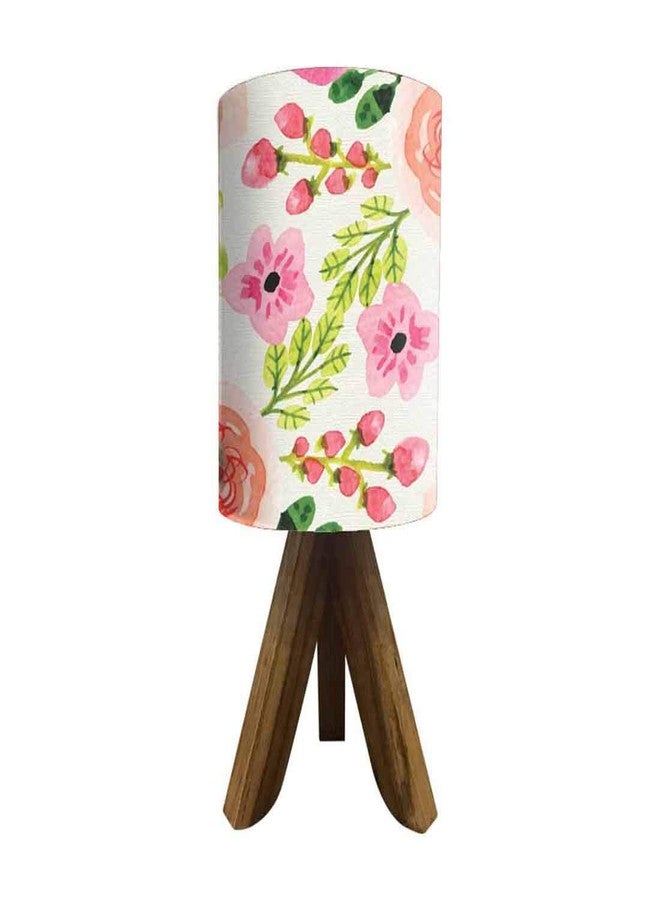 Nutcase Mini�Wooden�Table�Lamp�for Bedroom -Made in India with Teak�Wood�14" Bedside Small Tripod Desk�Night Lamp�(Bulb Included)�- Watercolor Flower - Image 1